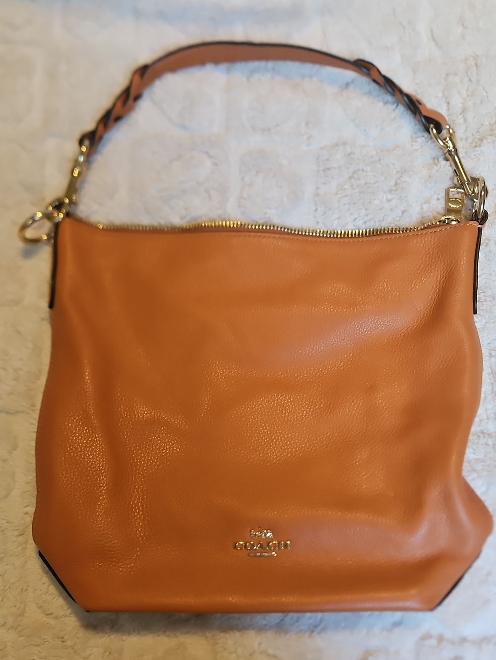Coach Pebbled Leather Hobo Shoulder Bag in Orange